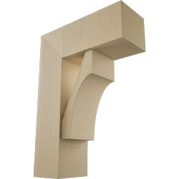Ekena Millwork - BKTUR0756X20X28WTL05RCPR - Timberthane Faux Wood Westlake Style Bracket w/ Offset Brace, Block Ends, 7 1/2"W x 20"D x 28"H, Primed Tan
