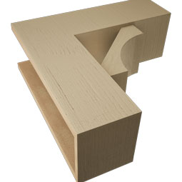 Ekena Millwork - BKTUR0756X22X22WTL05RCPR - Timberthane Faux Wood Westlake Style Bracket w/ Offset Brace, Block Ends, 7 1/2"W x 22"D x 22"H, Primed Tan