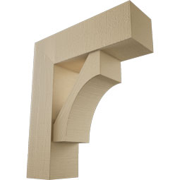 Ekena Millwork - BKTUR0756X24X28WTL05RCPR - Timberthane Faux Wood Westlake Style Bracket w/ Offset Brace, Block Ends, 7 1/2"W x 24"D x 28"H, Primed Tan