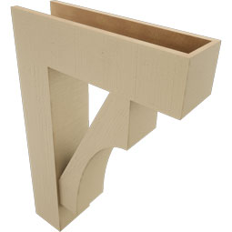 Ekena Millwork - BKTUR0756X26X38WTL05RCPR - Timberthane Faux Wood Westlake Style Bracket w/ Offset Brace, Block Ends, 7 1/2"W x 26"D x 38"H, Primed Tan