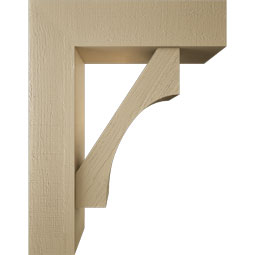 Ekena Millwork - BKTUR0756X28X36WTL05RCPR - Timberthane Faux Wood Westlake Style Bracket w/ Offset Brace, Block Ends, 7 1/2"W x 28"D x 36"H, Primed Tan
