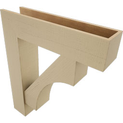 Ekena Millwork - BKTUR0756X32X38WTL05RCPR - Timberthane Faux Wood Westlake Style Bracket w/ Offset Brace, Block Ends, 7 1/2"W x 32"D x 38"H, Primed Tan