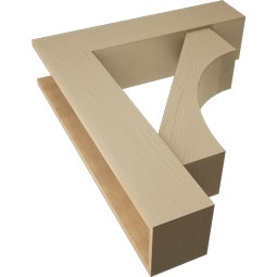 Ekena Millwork - BKTUR0756X32X38WTL05RCPR - Timberthane Faux Wood Westlake Style Bracket w/ Offset Brace, Block Ends, 7 1/2"W x 32"D x 38"H, Primed Tan