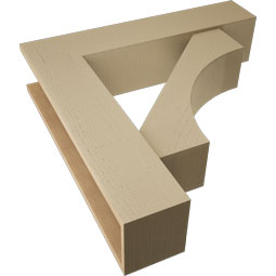 Ekena Millwork - BKTUR0756X34X34WTL05RCPR - Timberthane Faux Wood Westlake Style Bracket w/ Offset Brace, Block Ends, 7 1/2"W x 34"D x 34"H, Primed Tan