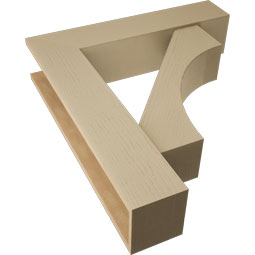 Ekena Millwork - BKTUR0756X34X38WTL05RCPR - Timberthane Faux Wood Westlake Style Bracket w/ Offset Brace, Block Ends, 7 1/2"W x 34"D x 38"H, Primed Tan