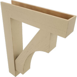 Ekena Millwork - BKTUR0756X36X48WTL05RCPR - Timberthane Faux Wood Westlake Style Bracket w/ Offset Brace, Block Ends, 7 1/2"W x 36"D x 48"H, Primed Tan
