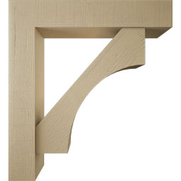Ekena Millwork - BKTUR0756X40X44WTL05RCPR - Timberthane Faux Wood Westlake Style Bracket w/ Offset Brace, Block Ends, 7 1/2"W x 40"D x 44"H, Primed Tan