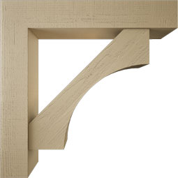 Ekena Millwork - BKTUR0756X42X42WTL05RCPR - Timberthane Faux Wood Westlake Style Bracket w/ Offset Brace, Block Ends, 7 1/2"W x 42"D x 42"H, Primed Tan