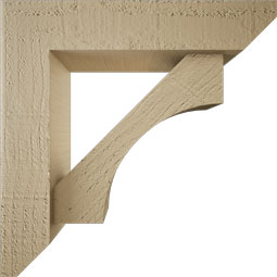 Ekena Millwork - BKTUR0352X14X14WTL06RCPR - Timberthane Faux Wood Westlake Style Bracket w/ Offset Brace, Slat Ends, 3 1/2"W x 14"D x 14"H, Primed Tan