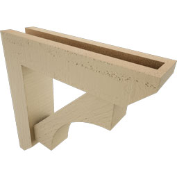 Ekena Millwork - BKTUR0352X14X14WTL06RCPR - Timberthane Faux Wood Westlake Style Bracket w/ Offset Brace, Slat Ends, 3 1/2"W x 14"D x 14"H, Primed Tan