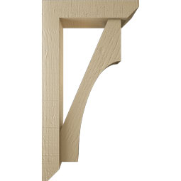 Ekena Millwork - BKTUR0352X14X26WTL06RCPR - Timberthane Faux Wood Westlake Style Bracket w/ Offset Brace, Slat Ends, 3 1/2"W x 14"D x 26"H, Primed Tan