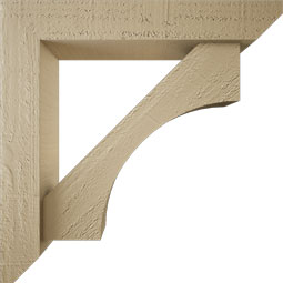 Ekena Millwork - BKTUR0352X18X18WTL06RCPR - Timberthane Faux Wood Westlake Style Bracket w/ Offset Brace, Slat Ends, 3 1/2"W x 18"D x 18"H, Primed Tan