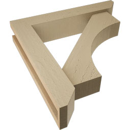 Ekena Millwork - BKTUR0352X18X18WTL06RCPR - Timberthane Faux Wood Westlake Style Bracket w/ Offset Brace, Slat Ends, 3 1/2"W x 18"D x 18"H, Primed Tan