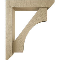 Ekena Millwork - BKTUR0352X18X22WTL06RCPR - Timberthane Faux Wood Westlake Style Bracket w/ Offset Brace, Slat Ends, 3 1/2"W x 18"D x 22"H, Primed Tan