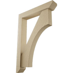 Ekena Millwork - BKTUR0352X20X28WTL06RCPR - Timberthane Faux Wood Westlake Style Bracket w/ Offset Brace, Slat Ends, 3 1/2"W x 20"D x 28"H, Primed Tan