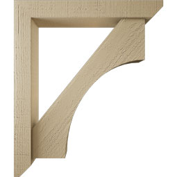 Ekena Millwork - BKTUR0352X22X26WTL06RCPR - Timberthane Faux Wood Westlake Style Bracket w/ Offset Brace, Slat Ends, 3 1/2"W x 22"D x 26"H, Primed Tan