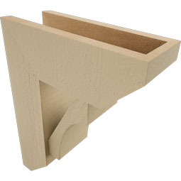 Ekena Millwork - BKTUR0554X14X18WTL06RCPR - Timberthane Faux Wood Westlake Style Bracket w/ Offset Brace, Slat Ends, 5 1/2"W x 14"D x 18"H, Primed Tan