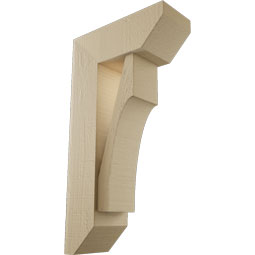 Ekena Millwork - BKTUR0554X14X26WTL06RCPR - Timberthane Faux Wood Westlake Style Bracket w/ Offset Brace, Slat Ends, 5 1/2"W x 14"D x 26"H, Primed Tan