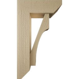 Ekena Millwork - BKTUR0554X16X28WTL06RCPR - Timberthane Faux Wood Westlake Style Bracket w/ Offset Brace, Slat Ends, 5 1/2"W x 16"D x 28"H, Primed Tan