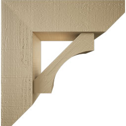 Ekena Millwork - BKTUR0554X18X18WTL06RCPR - Timberthane Faux Wood Westlake Style Bracket w/ Offset Brace, Slat Ends, 5 1/2"W x 18"D x 18"H, Primed Tan