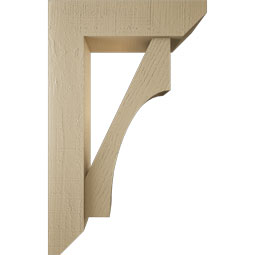 Ekena Millwork - BKTUR0554X20X32WTL06RCPR - Timberthane Faux Wood Westlake Style Bracket w/ Offset Brace, Slat Ends, 5 1/2"W x 20"D x 32"H, Primed Tan
