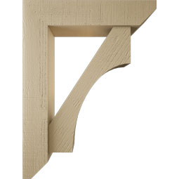 Ekena Millwork - BKTUR0554X24X32WTL06RCPR - Timberthane Faux Wood Westlake Style Bracket w/ Offset Brace, Slat Ends, 5 1/2"W x 24"D x 32"H, Primed Tan