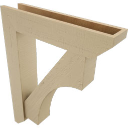 Ekena Millwork - BKTUR0554X26X34WTL06RCPR - Timberthane Faux Wood Westlake Style Bracket w/ Offset Brace, Slat Ends, 5 1/2"W x 26"D x 34"H, Primed Tan