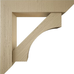 Ekena Millwork - BKTUR0554X28X28WTL06RCPR - Timberthane Faux Wood Westlake Style Bracket w/ Offset Brace, Slat Ends, 5 1/2"W x 28"D x 28"H, Primed Tan