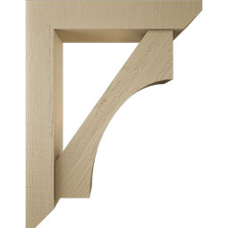 Ekena Millwork - BKTUR0554X28X36WTL06RCPR - Timberthane Faux Wood Westlake Style Bracket w/ Offset Brace, Slat Ends, 5 1/2"W x 28"D x 36"H, Primed Tan