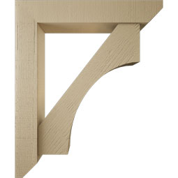 Ekena Millwork - BKTUR0554X30X36WTL06RCPR - Timberthane Faux Wood Westlake Style Bracket w/ Offset Brace, Slat Ends, 5 1/2"W x 30"D x 36"H, Primed Tan