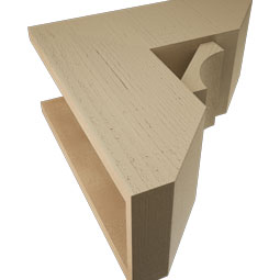 Ekena Millwork - BKTUR0756X18X18WTL06RCPR - Timberthane Faux Wood Westlake Style Bracket w/ Offset Brace, Slat Ends, 7 1/2"W x 18"D x 18"H, Primed Tan