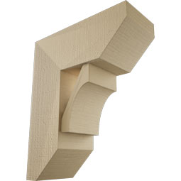Ekena Millwork - BKTUR0756X18X22WTL06RCPR - Timberthane Faux Wood Westlake Style Bracket w/ Offset Brace, Slat Ends, 7 1/2"W x 18"D x 22"H, Primed Tan
