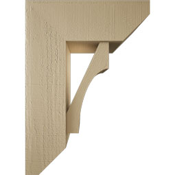 Ekena Millwork - BKTUR0756X20X28WTL06RCPR - Timberthane Faux Wood Westlake Style Bracket w/ Offset Brace, Slat Ends, 7 1/2"W x 20"D x 28"H, Primed Tan
