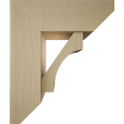Ekena Millwork - BKTUR0756X22X26WTL06RCPR - Timberthane Faux Wood Westlake Style Bracket w/ Offset Brace, Slat Ends, 7 1/2"W x 22"D x 26"H, Primed Tan