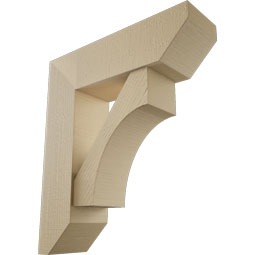 Ekena Millwork - BKTUR0756X26X30WTL06RCPR - Timberthane Faux Wood Westlake Style Bracket w/ Offset Brace, Slat Ends, 7 1/2"W x 26"D x 30"H, Primed Tan