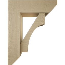 Ekena Millwork - BKTUR0756X26X34WTL06RCPR - Timberthane Faux Wood Westlake Style Bracket w/ Offset Brace, Slat Ends, 7 1/2"W x 26"D x 34"H, Primed Tan