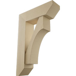 Ekena Millwork - BKTUR0756X26X38WTL06RCPR - Timberthane Faux Wood Westlake Style Bracket w/ Offset Brace, Slat Ends, 7 1/2"W x 26"D x 38"H, Primed Tan