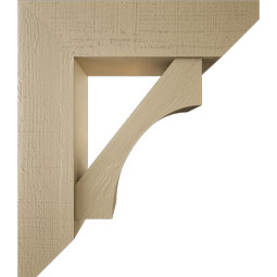 Ekena Millwork - BKTUR0756X28X32WTL06RCPR - Timberthane Faux Wood Westlake Style Bracket w/ Offset Brace, Slat Ends, 7 1/2"W x 28"D x 32"H, Primed Tan