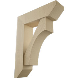 Ekena Millwork - BKTUR0756X28X36WTL06RCPR - Timberthane Faux Wood Westlake Style Bracket w/ Offset Brace, Slat Ends, 7 1/2"W x 28"D x 36"H, Primed Tan