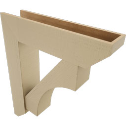 Ekena Millwork - BKTUR0756X32X38WTL06RCPR - Timberthane Faux Wood Westlake Style Bracket w/ Offset Brace, Slat Ends, 7 1/2"W x 32"D x 38"H, Primed Tan