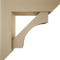 Ekena Millwork - BKTUR0756X34X34WTL06RCPR - Timberthane Faux Wood Westlake Style Bracket w/ Offset Brace, Slat Ends, 7 1/2"W x 34"D x 34"H, Primed Tan