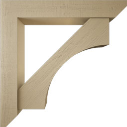 Ekena Millwork - BKTUR0756X48X48WTL06RCPR - Timberthane Faux Wood Westlake Style Bracket w/ Offset Brace, Slat Ends, 7 1/2"W x 48"D x 48"H, Primed Tan