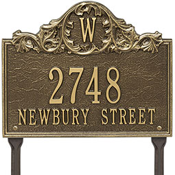 Whitehall Products LLC - WH1109 - 14"W x 11 1/4"H Acanthus Monogram Two Line Lawn Plaque