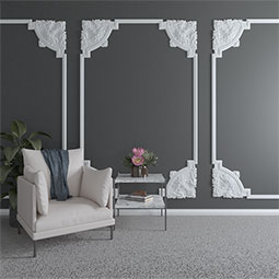 Ekena Millwork - PML23X23BL - Endurathane Blackthorne Panel Moulding Corner, 24 1/8W" x 23 1/8"H x 7/8"P (matches moulding MLD01X00BL), Factory Primed
