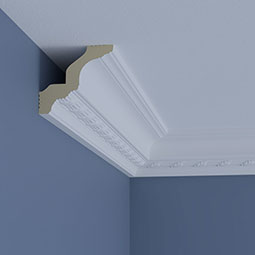 Ekena Millwork - MLD04X04X06OP - Endurathane Ophelia Crown Moulding, 4"H x 4"P x 5 3/4"F x 96"L, Factory Primed