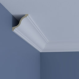 Ekena Millwork - MLD03X03X05MO - Endurathane Morgan Crown Moulding, 3 1/8"H x 3 1/8"P x 4 1/2"F x 96"L, Factory Primed
