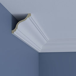 Ekena Millwork - MLD04X04X05JU - Endurathane June Crown Moulding, 4"H x 4"P x 5 1/4"F x 94 1/2"L, Factory Primed