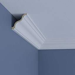 Ekena Millwork - MLD03X03X05GI - Endurathane Giovanni Crown Moulding, 3 1/8"H x 3 1/8"P x 4 1/2"F x 96"L, Factory Primed