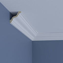 Ekena Millwork - MLD03X03X04SW - Endurathane Sawyer Crown Moulding, 2 3/4"H x 2 3/4"P x 3 7/8"F x 96"L, Factory Primed