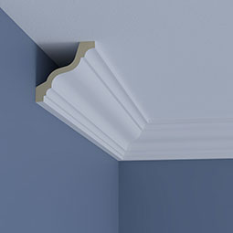 Ekena Millwork - MLD04X04X06HL - Endurathane Harlington Crown Moulding, 4"H x 4"P x 5 1/2"F x 96"L, Factory Primed